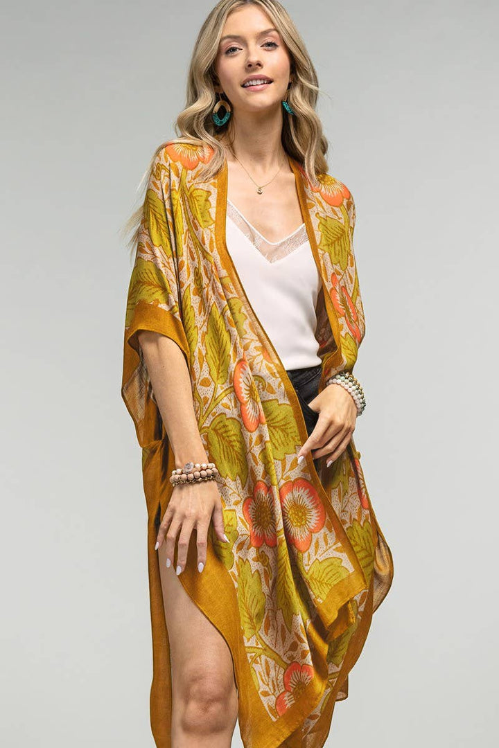 Retro Floral Print Kimono