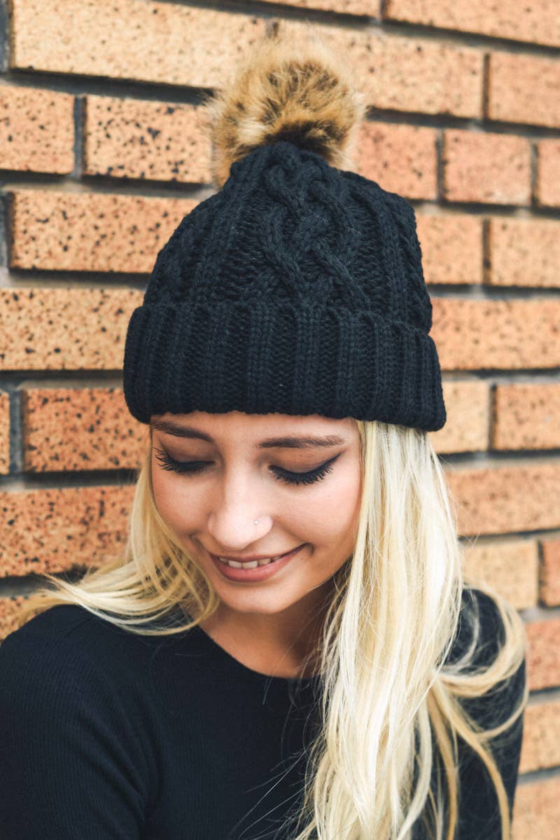 Fur Pom Knit Beanie