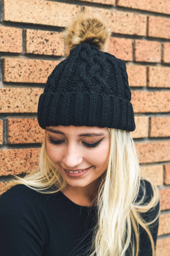 Fur Pom Knit Beanie