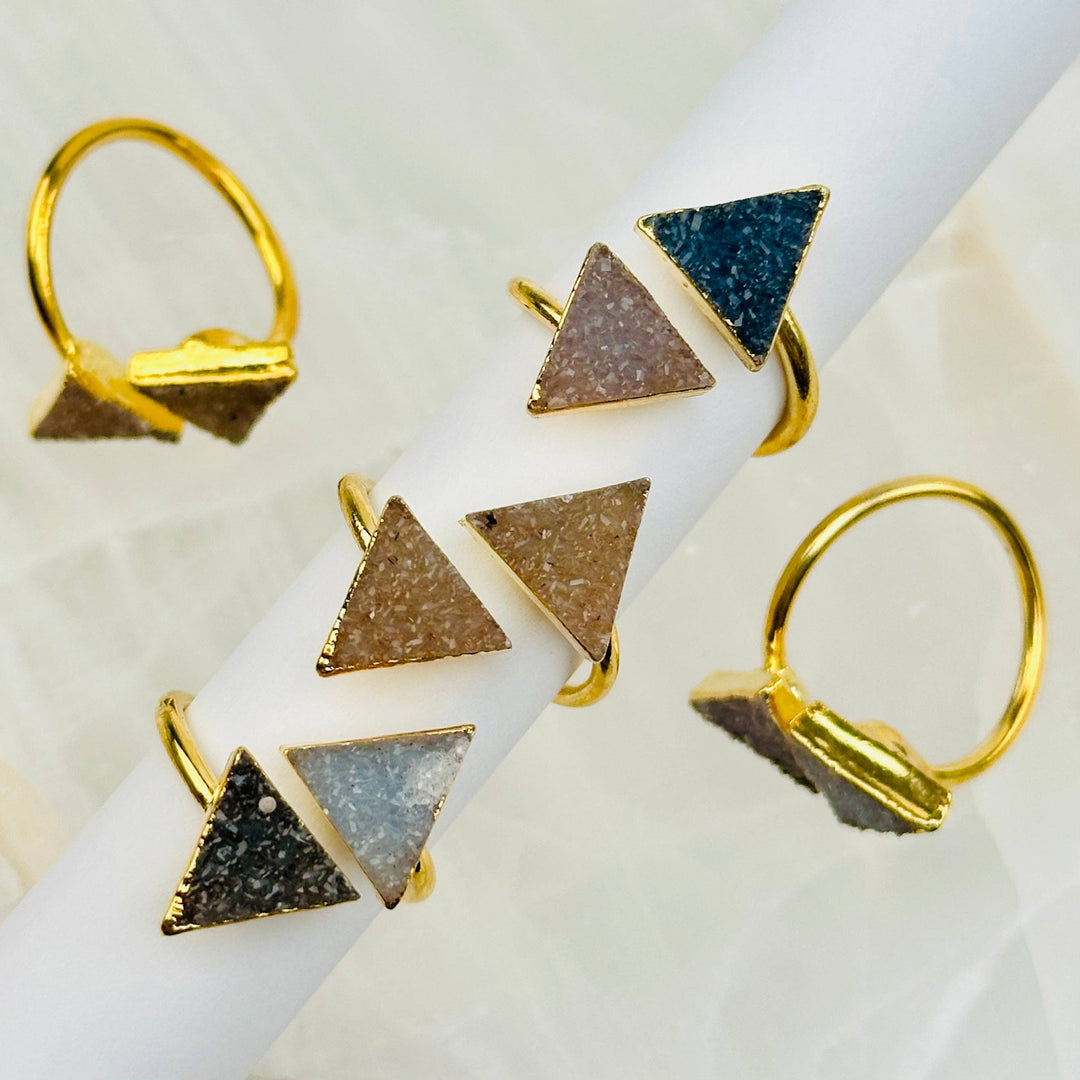 Double Triangle Druzy Ring