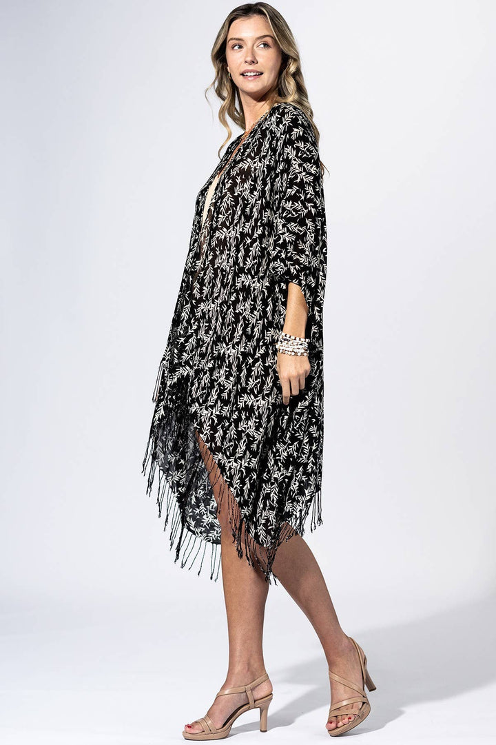 Noir Vine Fringe Kimono
