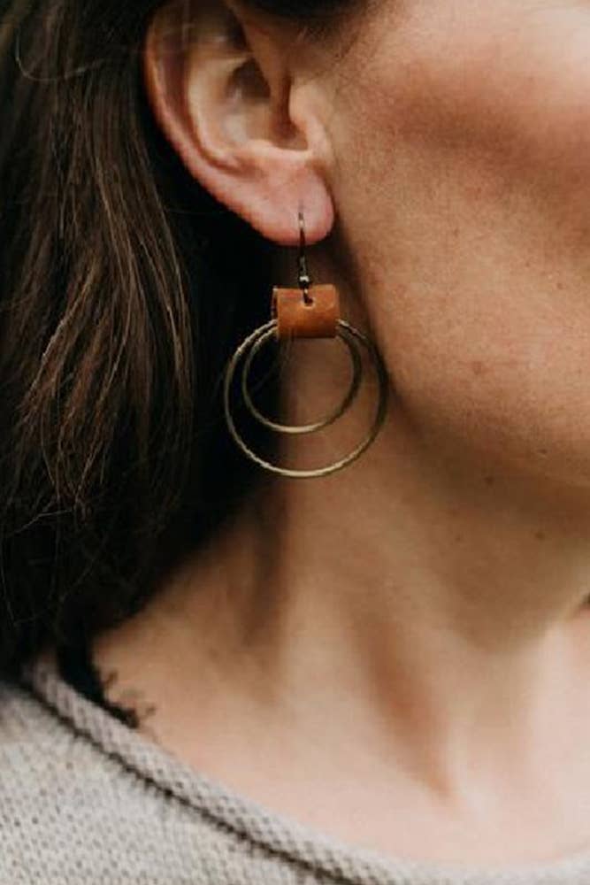 Bronze Hoop Leather Earrings