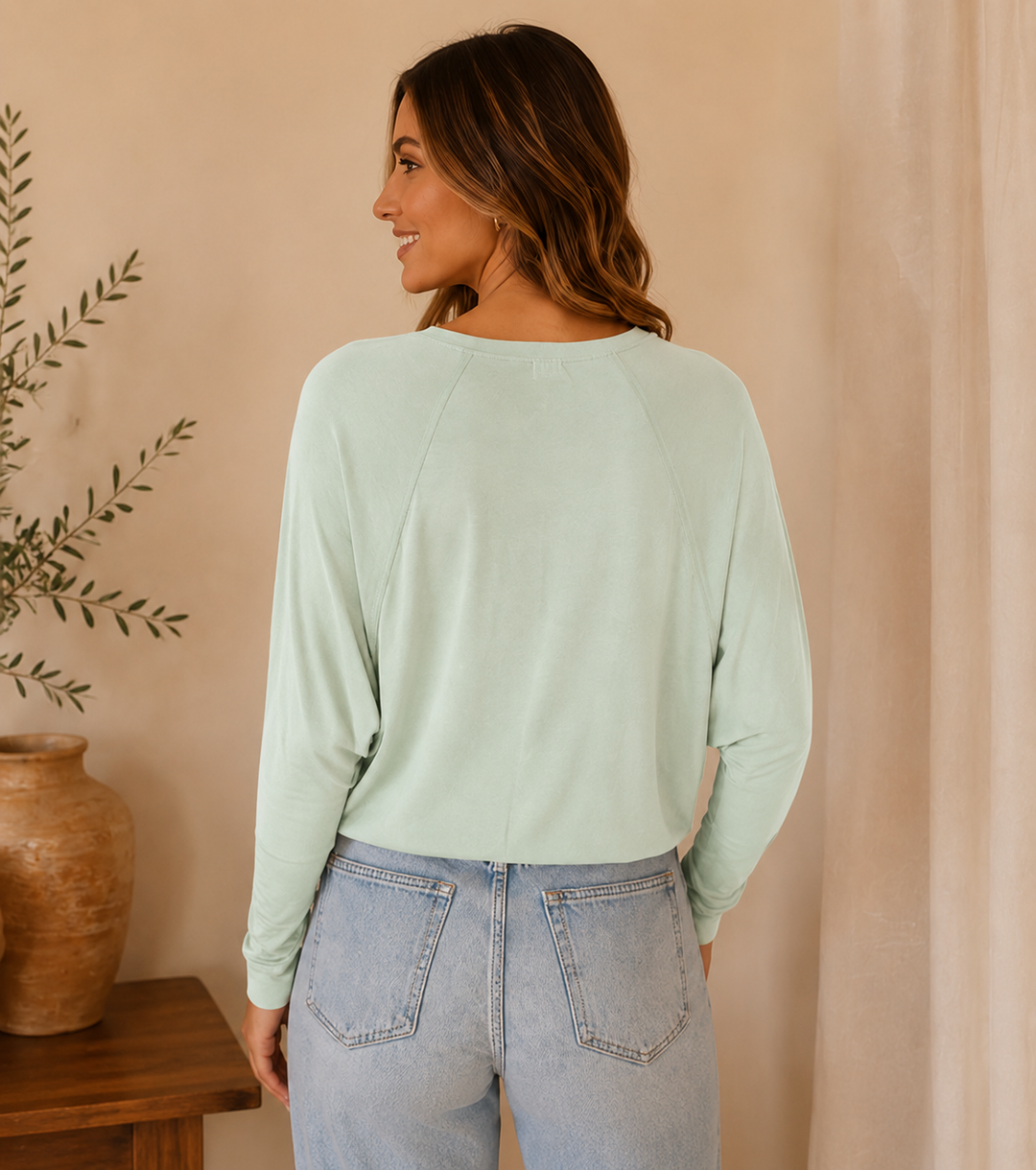 Long sleeve Raglan Casual Top – Sea Glass
