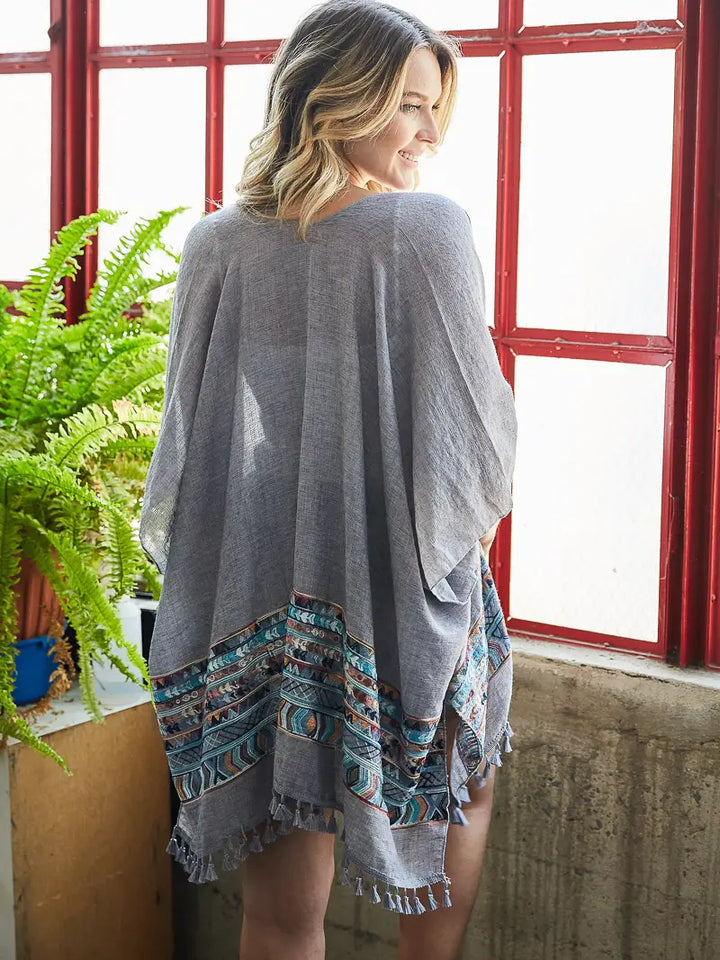 Embroidery Trim Kimono