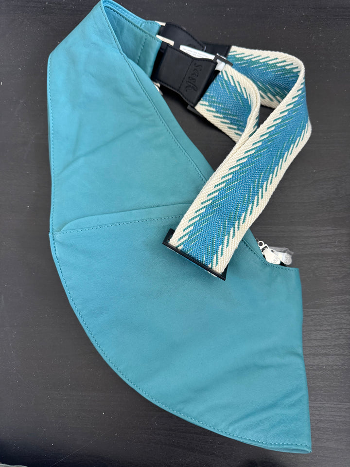 Adriatic Sea Leather Sash Bag w/ Woven Strap