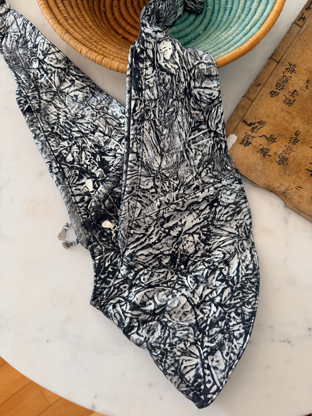 Crinkled Silver Leather Sash Bag