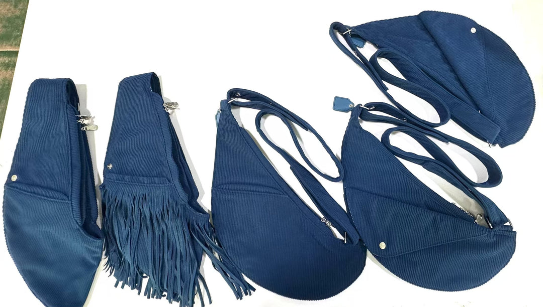 London Blue Corduroy Fringe Sash Bag