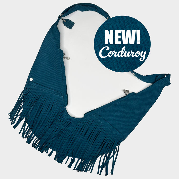 London Blue Corduroy Fringe Sash Bag