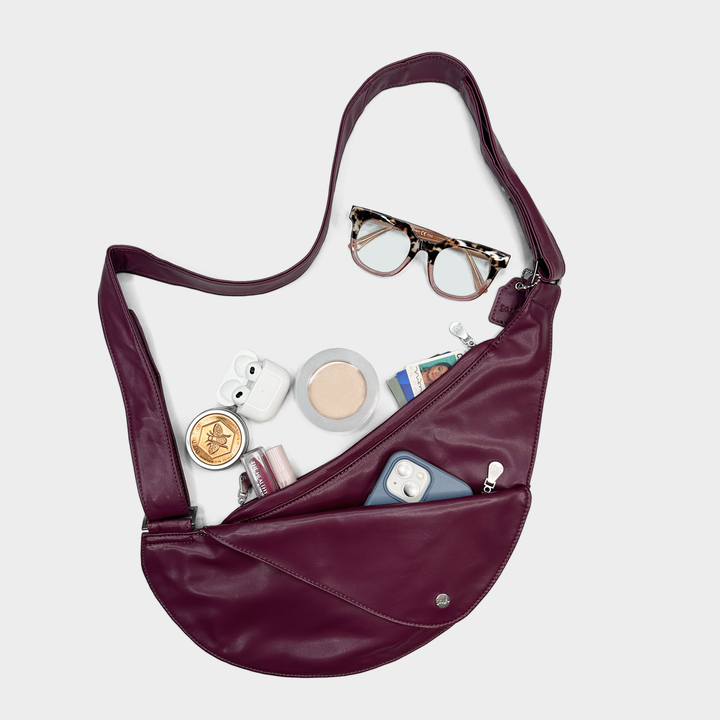 Power Berry Faux Leather Half Sash Bag