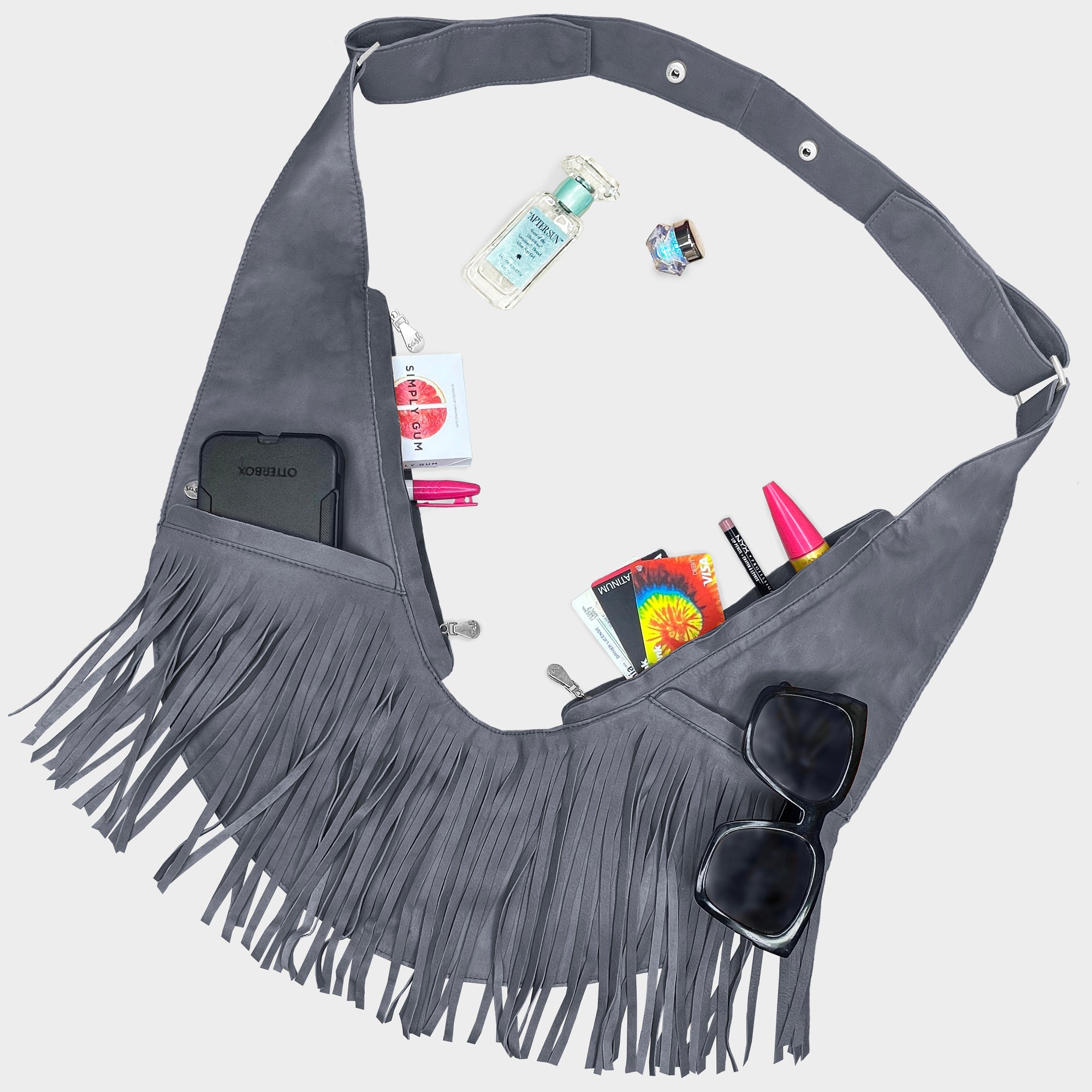Carbon Fringe Leather Sash Bag