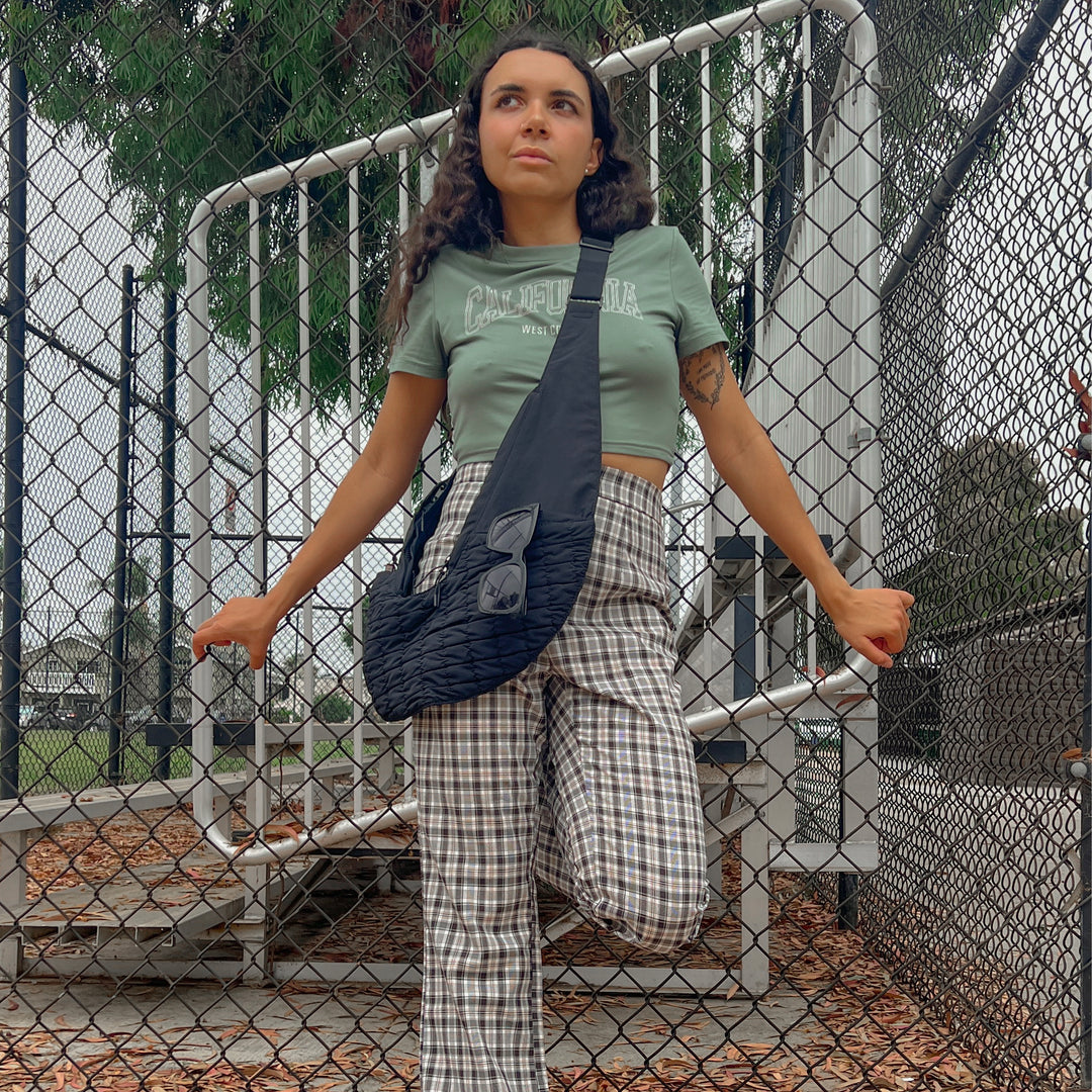 Black Quilted Nylon Sash Bag