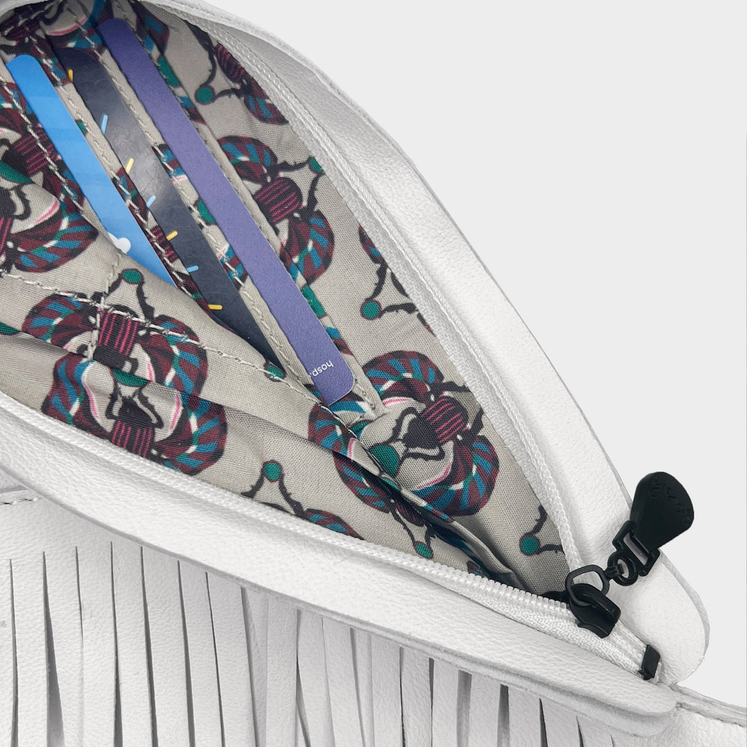 Alabaster Fringe Leather Sash Bag