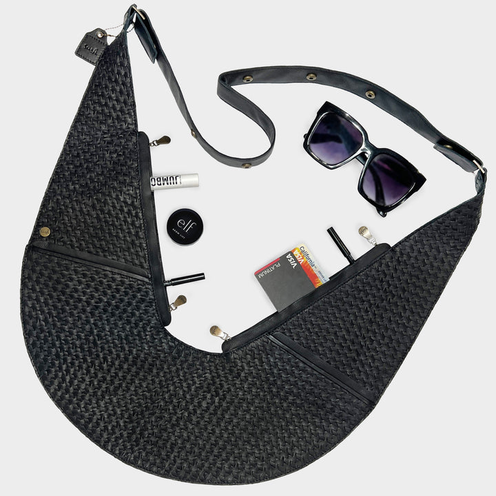 Black Basketweave Leather Sash Bag