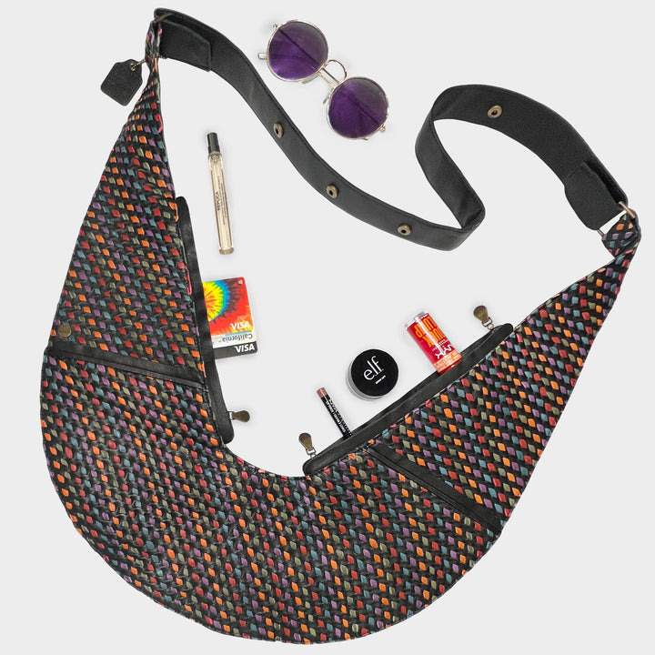 Black Multicolor Basketweave Leather Sash Bag