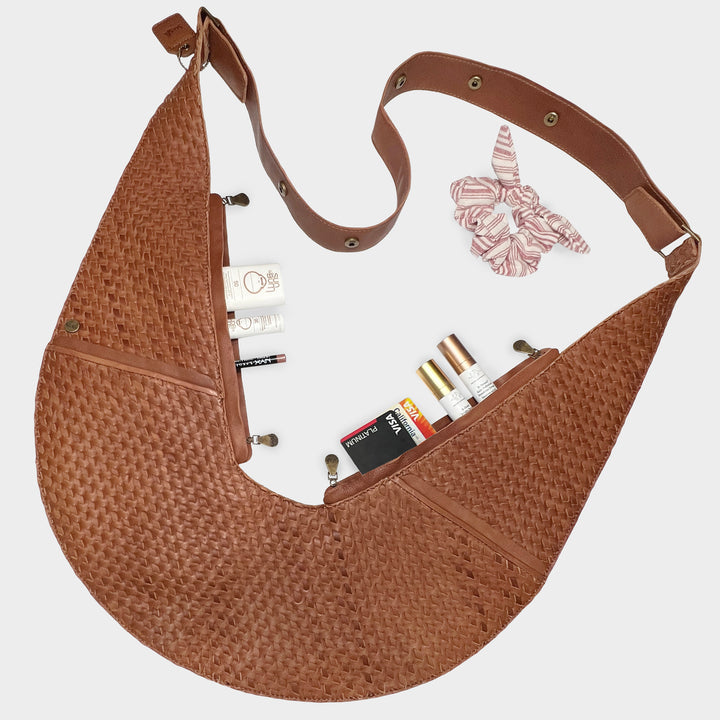 Brown Basketweave Leather Sash Bag