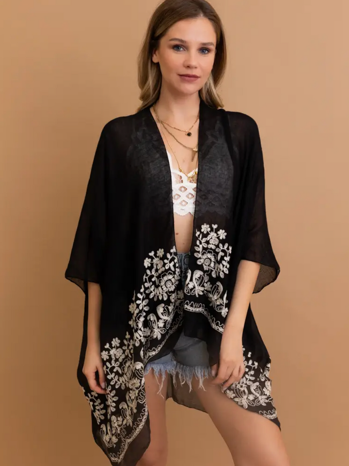 Floral Embroidered Kimono
