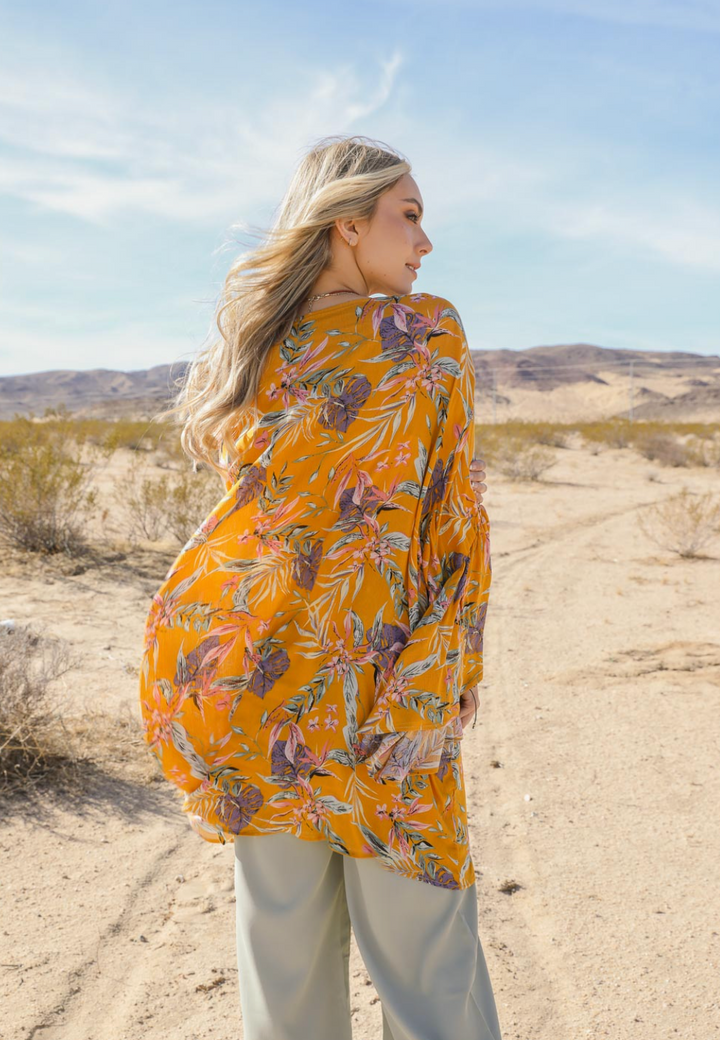 Tropical Draped Sleeve Kimono
