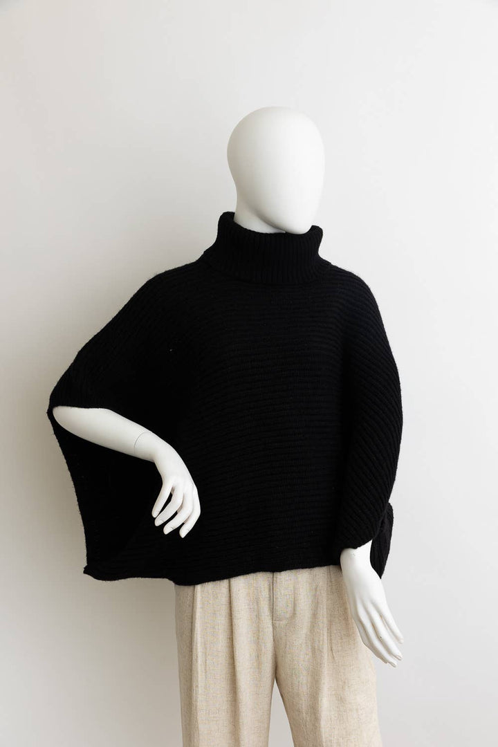 Turtleneck Ribbed Knit Poncho