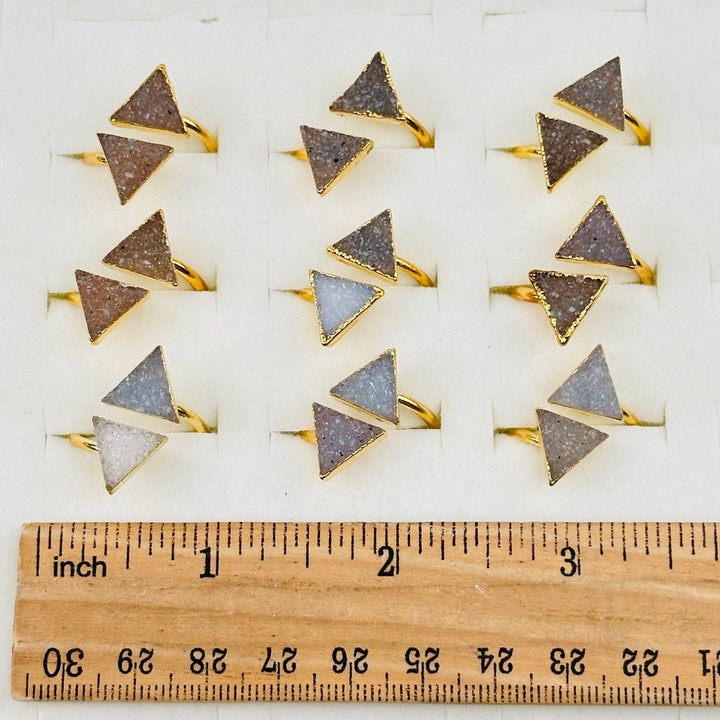 Double Triangle Druzy Ring