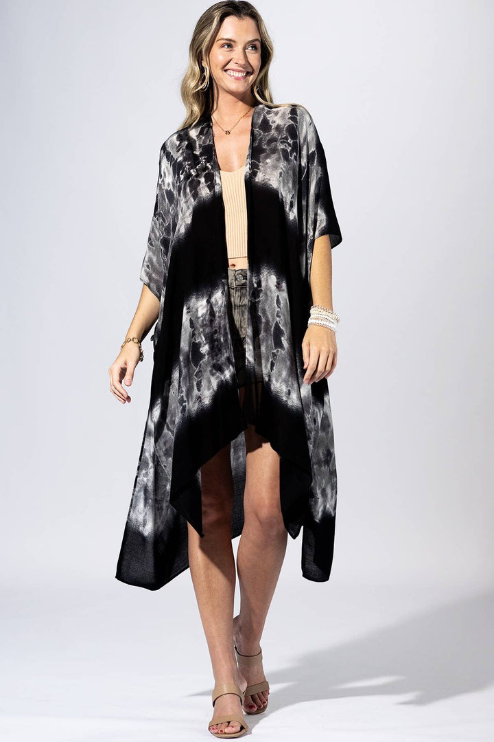 Black Tie-Dye Kimono