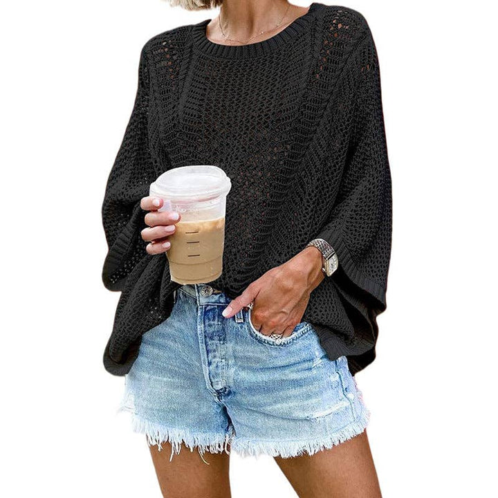 Ladies Bat Sleeves Hollow Out Knit Blouse 22065