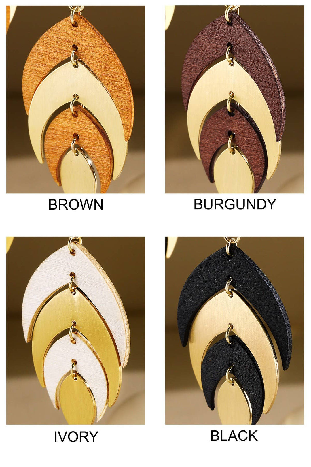 Wood And Steel Leaf Earring