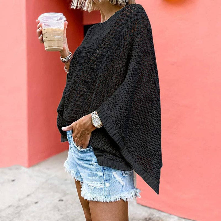 Ladies Bat Sleeves Hollow Out Knit Blouse 22065