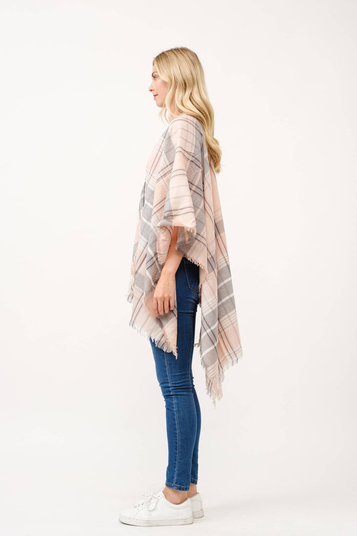 Autumn Plaid Fringe Poncho Kimono Ruana