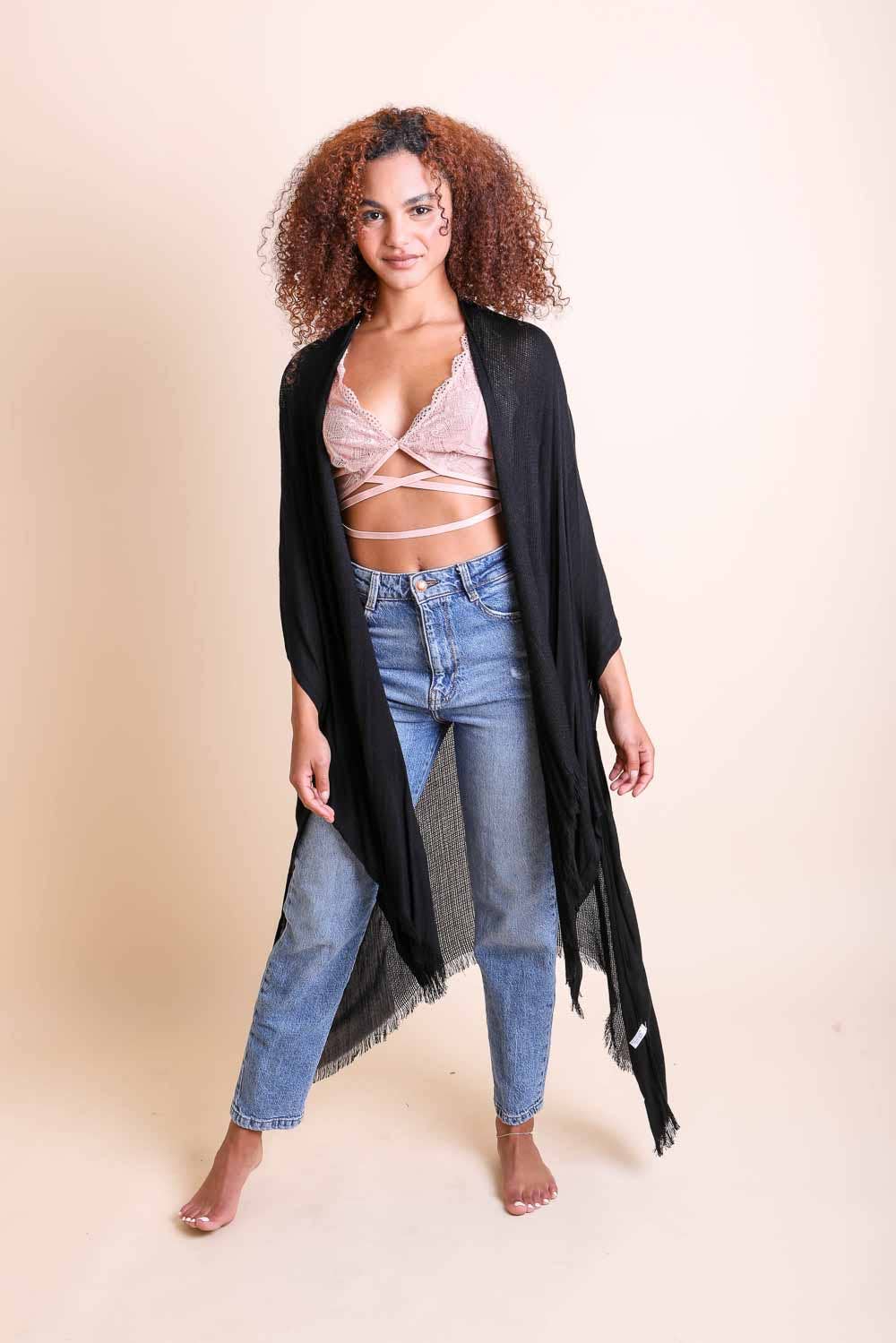 Breezy Beauty: Frayed Trim Kimono Summer Cover-Up 🪭