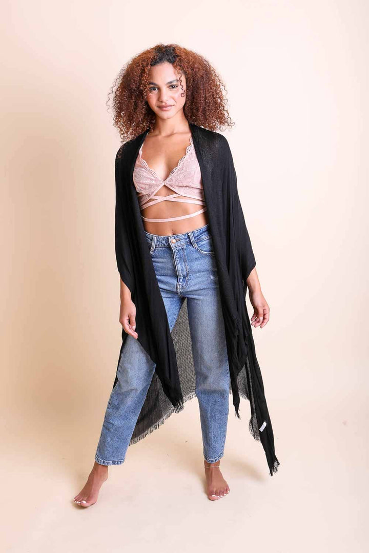 Breezy Beauty: Frayed Trim Kimono Summer Cover-Up 🪭