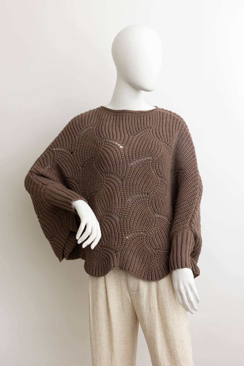 Ribbed Knit Poncho w/ Sleeves