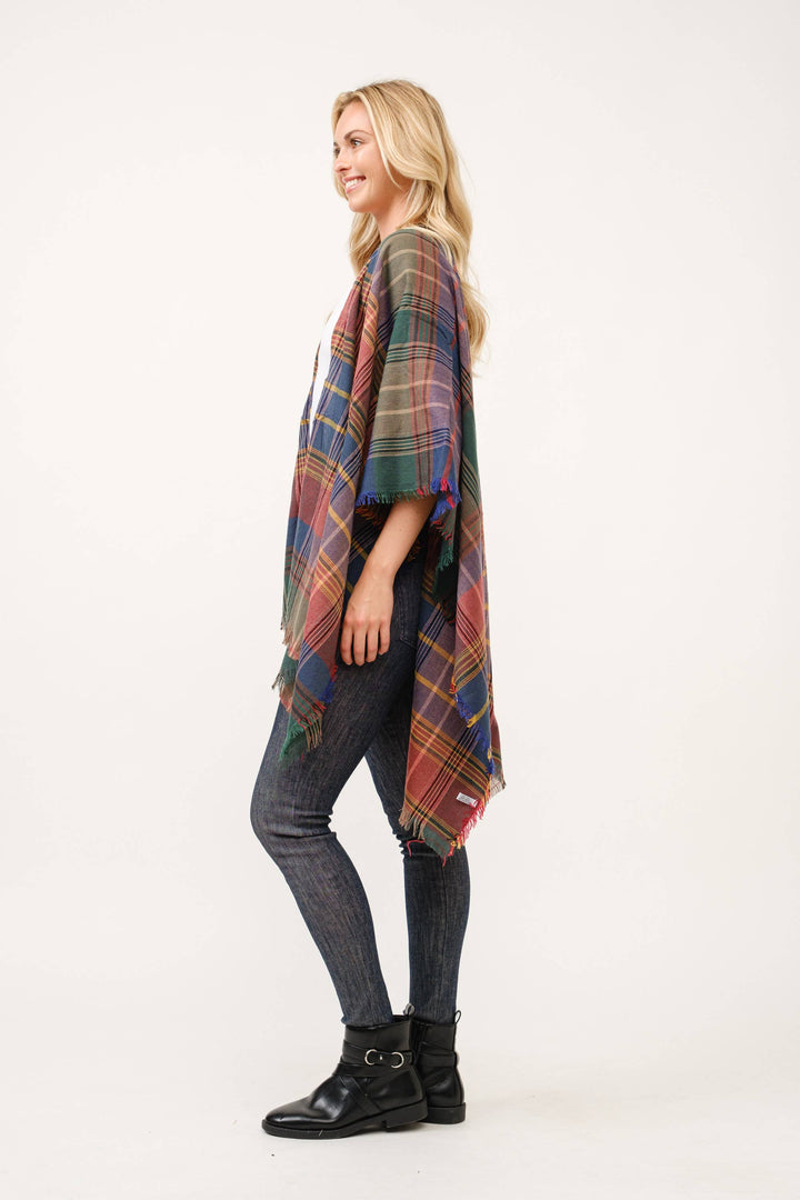 Autumn Plaid Fringe Poncho Kimono Ruana