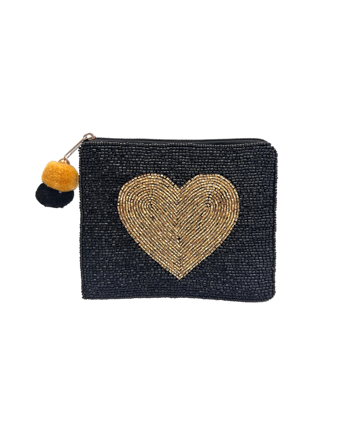 GOLDEN HEART BLACK BEADED COIN POUCH
