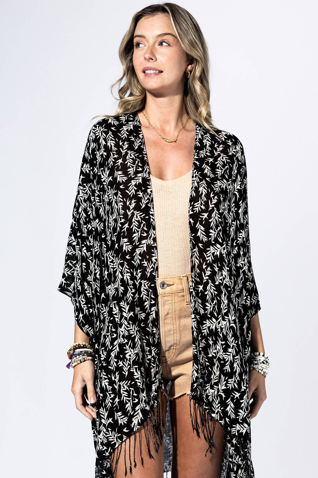 Noir Vine Fringe Kimono