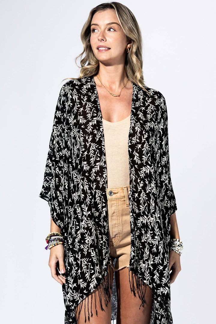 Noir Vine Fringe Kimono