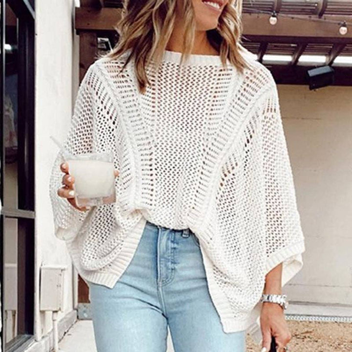 Ladies Bat Sleeves Hollow Out Knit Blouse 22065