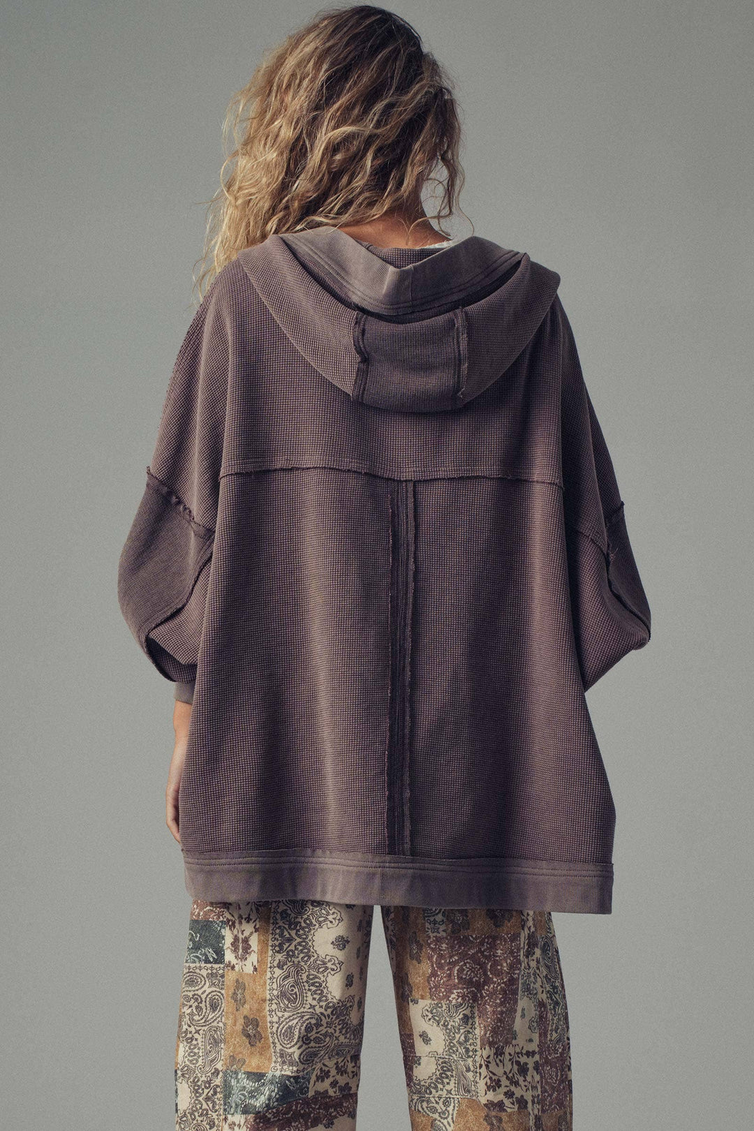 Brown Washed Waffle Knit Hooded Cardigan