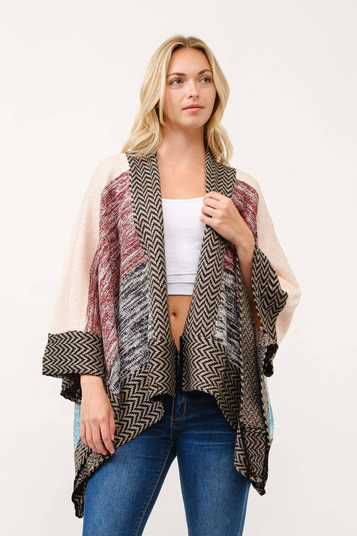 Elin Contrast Ruana Cardigan