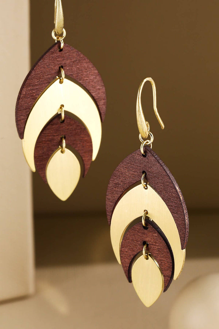 Wood And Steel Leaf Earring