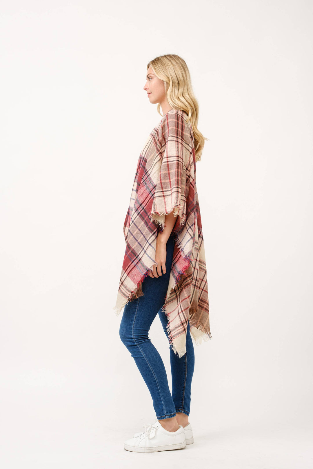 Autumn Plaid Fringe Poncho Kimono Ruana
