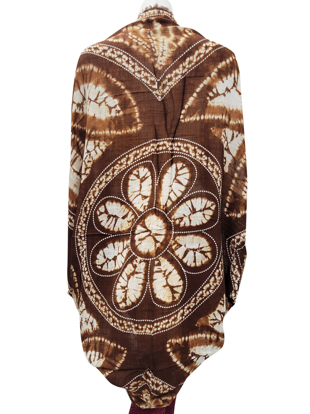 Inez Tie Dye Print Cocoon Kimono Chocolate/White