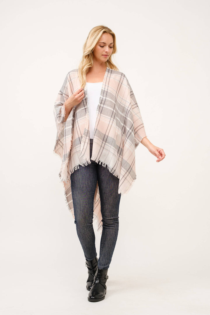 Autumn Plaid Fringe Poncho Kimono Ruana