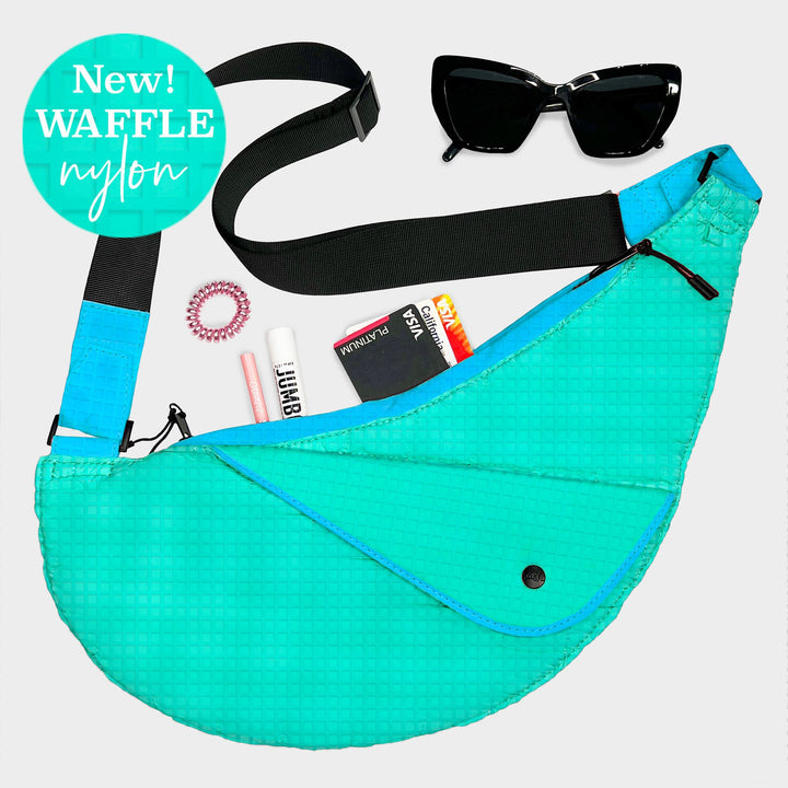 Electric Teal Nylon Half Sash Bag
